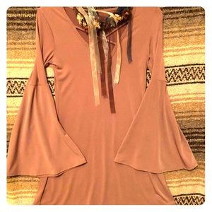 Pink Bell-sleeve Mini Dress